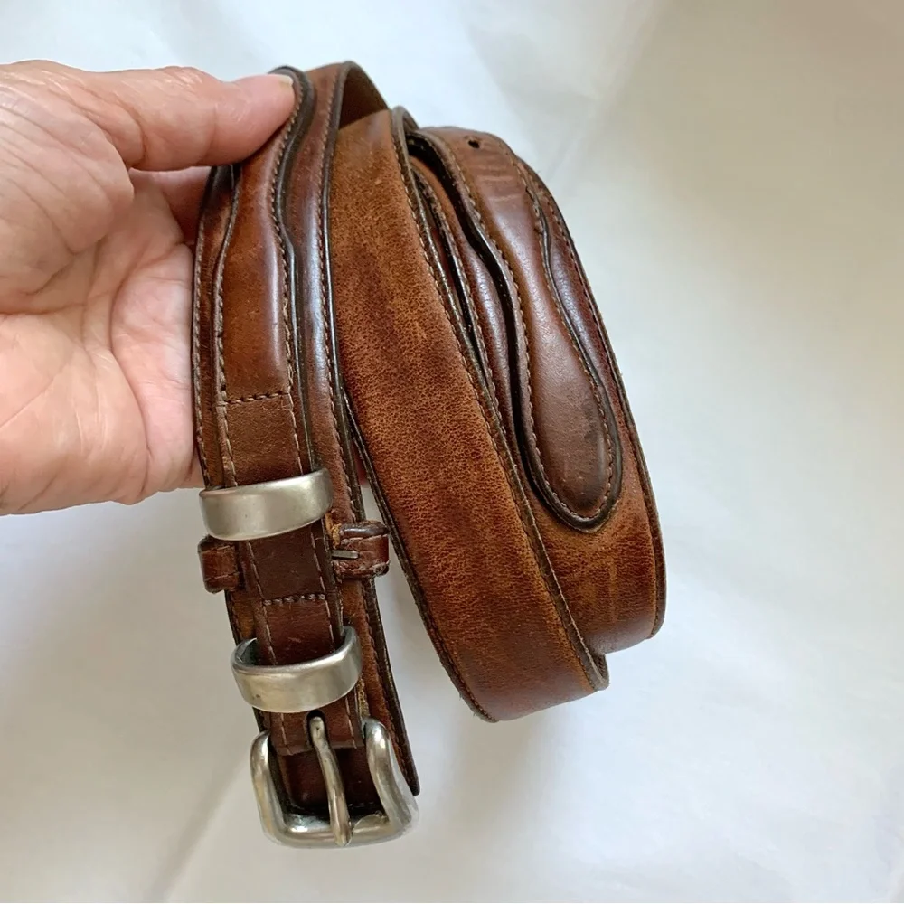 VTG LL Bean Vintage Brown Leather Belt with Silver Hardware Mens 36